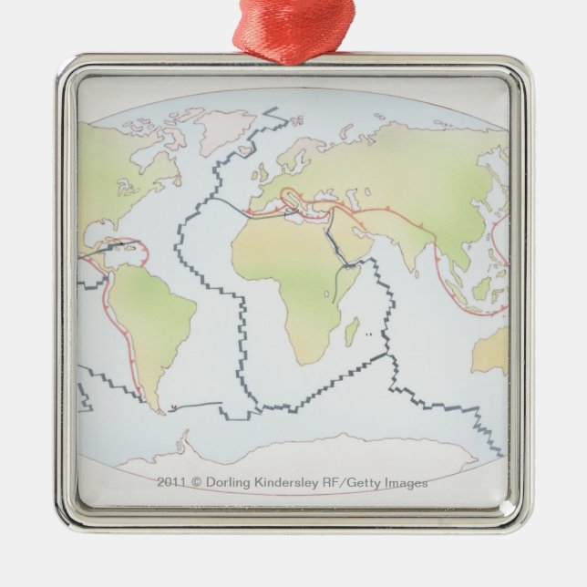 World map showing plate margins metal ornament (Front)