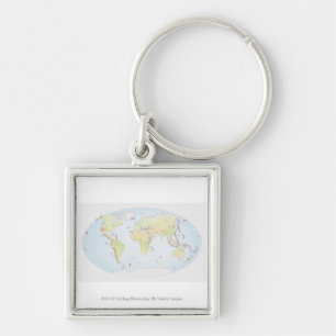 World map showing sites of volcanic activity key ring