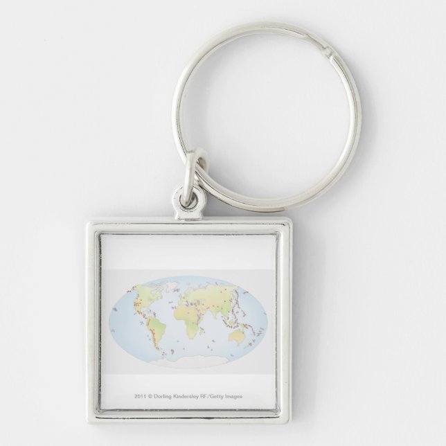 World map showing sites of volcanic activity key ring (Front)