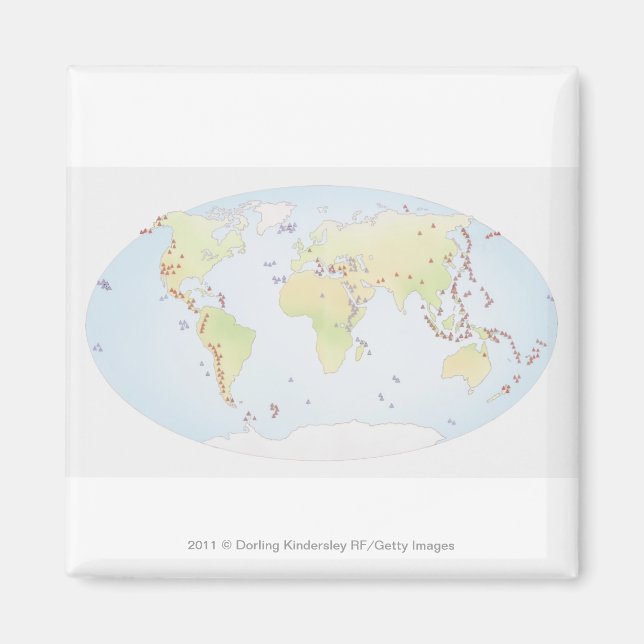 World map showing sites of volcanic activity magnet (Front)