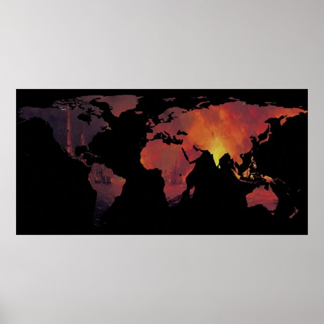 World Map Silhouette - The World is On Fire Poster (Front)