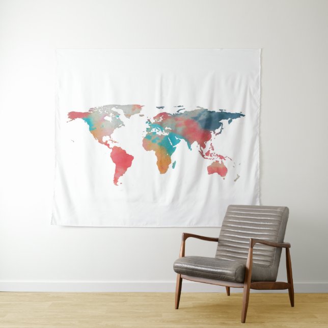 World Map Silhouette - Tie Dye Colours Tapestry (In Situ (Horizontal))