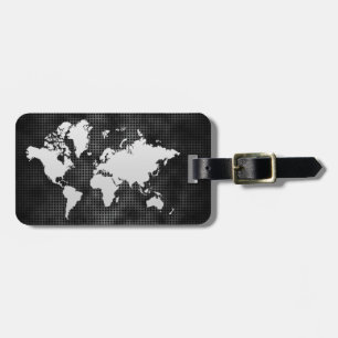 World Map Silver Faux Professional Black Metal Luggage Tag