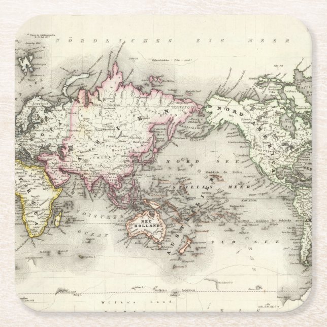World Map Square Paper Coaster (Front)