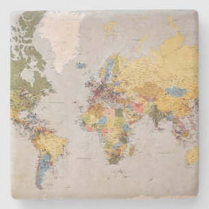 world map stone coaster
