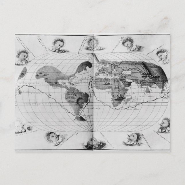 World map tracing Magellan's world voyage Postcard (Front)