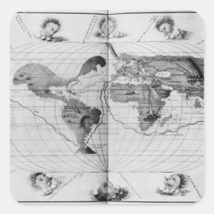 World map tracing Magellan's world voyage Square Sticker