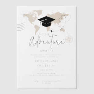 World Map travel adventure begins Graduation Vellum Invitations