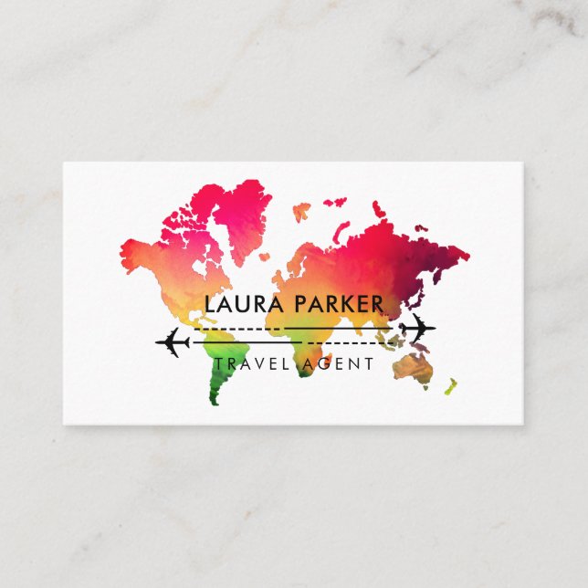  World Map Travel Agent Tour Vacation Pink Red  Business Card (Front)