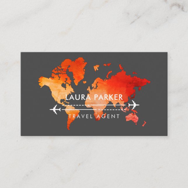  World Map Travel Agent  Vacation Services Orange  Business Card (Front)