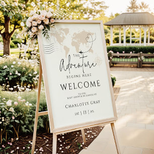 World map travel baby shower welcome sign poster