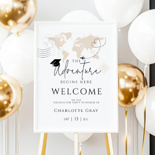World map travel graduation party welcome poster