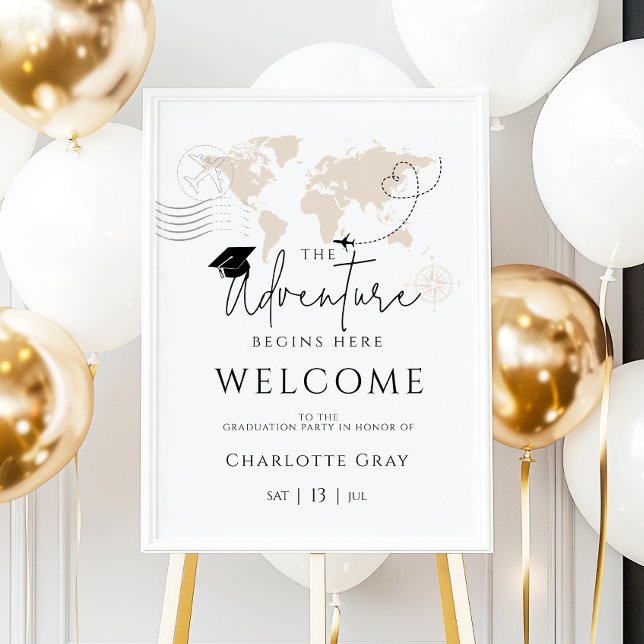World map travel graduation party welcome poster (Creator Uploaded)