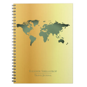 World Map Travel Journal on faux gold background