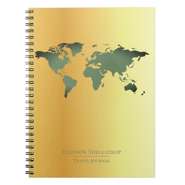 World Map Travel Journal on faux gold background (Front)