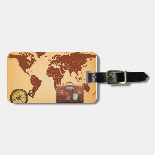 world map travel luggage tag (Front Horizontal)