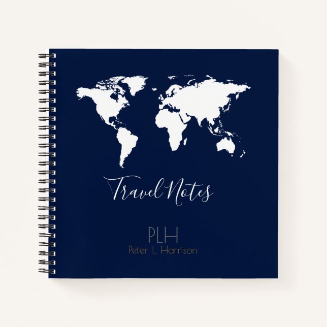 World Map Travel Notes Blue Notebook (Front)