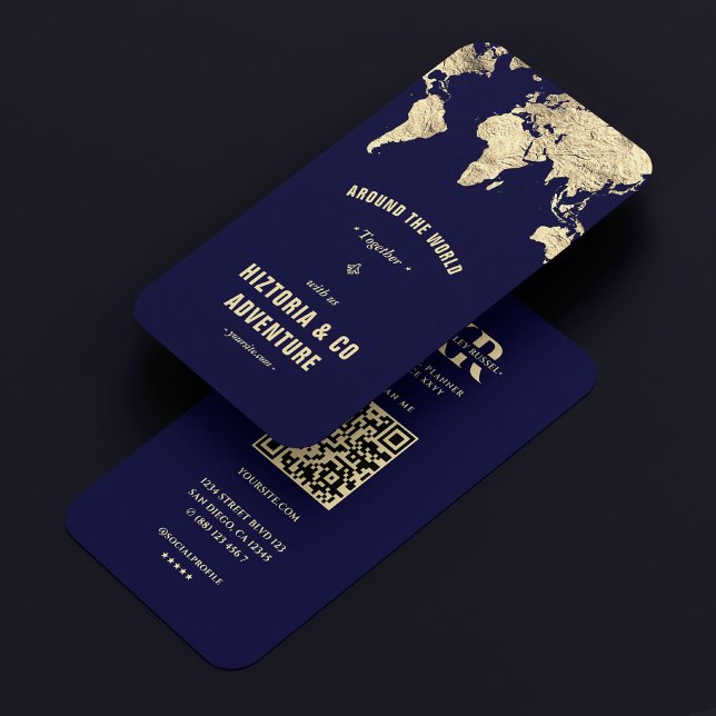 World Map Travel Planner Dark Blue Gold Modern Business Card (World Map Travel Planner Dark Blue Gold Modern Business Card
)
