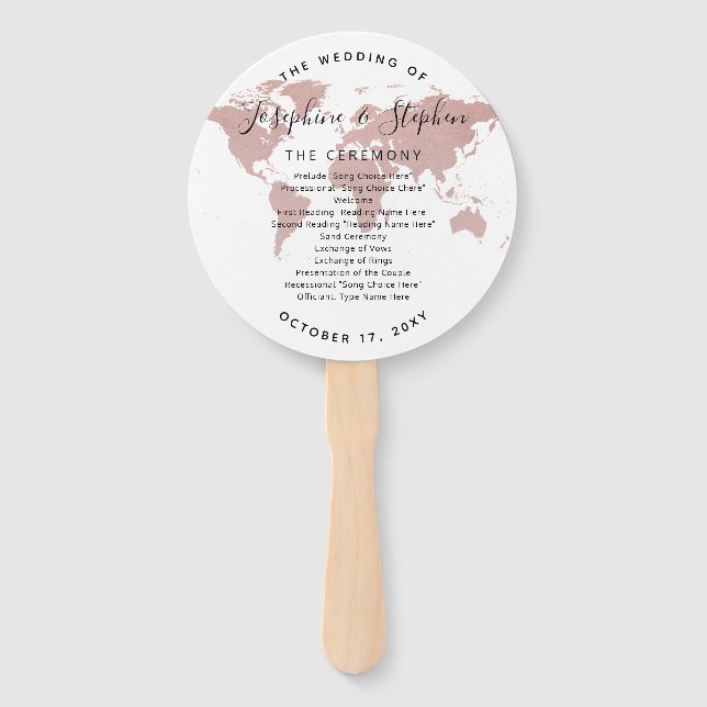 World Map Travel Theme Globe Wedding Program Hand Fan (Front)