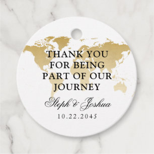 World Map Travel Theme Wedding Party Thank You Favour Tags