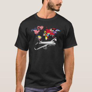 World Map Traveller Plane Travelling World Flags T-Shirt