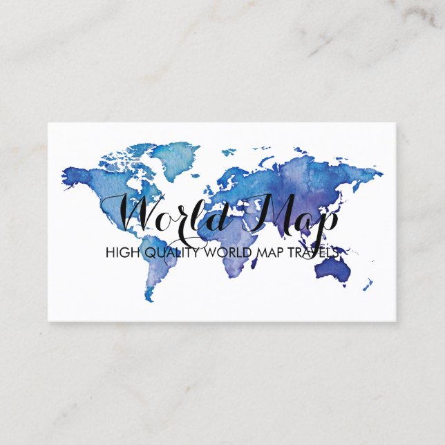 World Map Travelling Agent Blue Rental Office Business Card (Front)