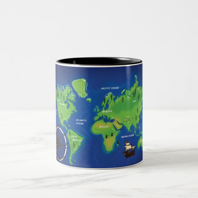 World Map Two-Tone Coffee Mug (Center)