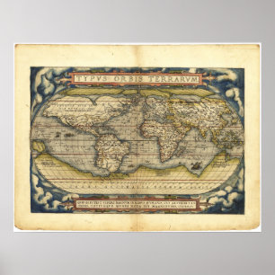 World map Typus Orbis Terrarum by Abraham Ortelius Poster
