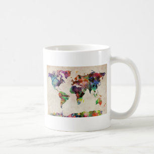 World Map Urban Watercolor Coffee Mug