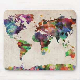 World Map Urban Watercolor Mouse Pad