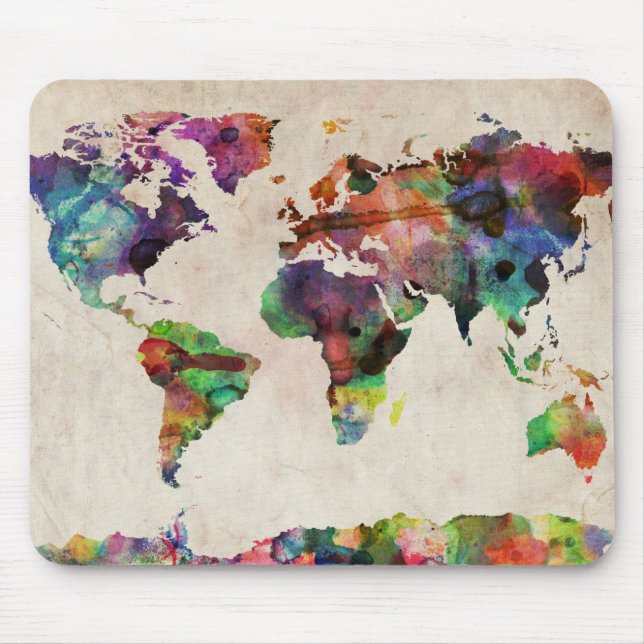 World Map Urban Watercolor Mouse Pad (Front)