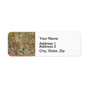 World Map Vintage Atlas Historical Continents Return Address Label