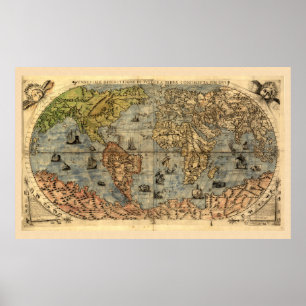 World Map Vintage Historical Antique Atlas Poster