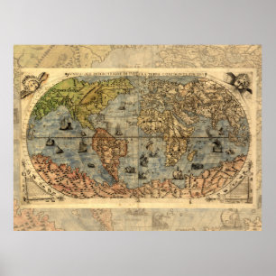 World Map Vintage Historical Atlas Poster