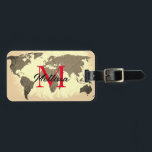 World Map Vintage Monograms Traveller Elegant Cool Luggage Tag<br><div class="desc">Monogrammed initial and also personal details like name,  address,  phone number and email all of which you can edit in cool world map background. Designed with simple,  elegant and trendy colours!</div>