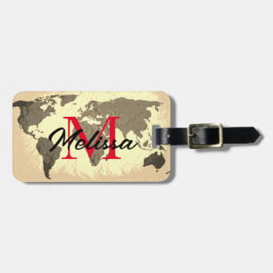 World Map Vintage Monograms Traveller Elegant Favo Luggage Tag