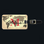 World Map Vintage Monograms Traveller Elegant Gift Luggage Tag<br><div class="desc">Monogrammed initial and also personal details like name,  address,  phone number and email all of which you can edit in cool world map background. Designed with simple,  elegant and trendy colours!</div>