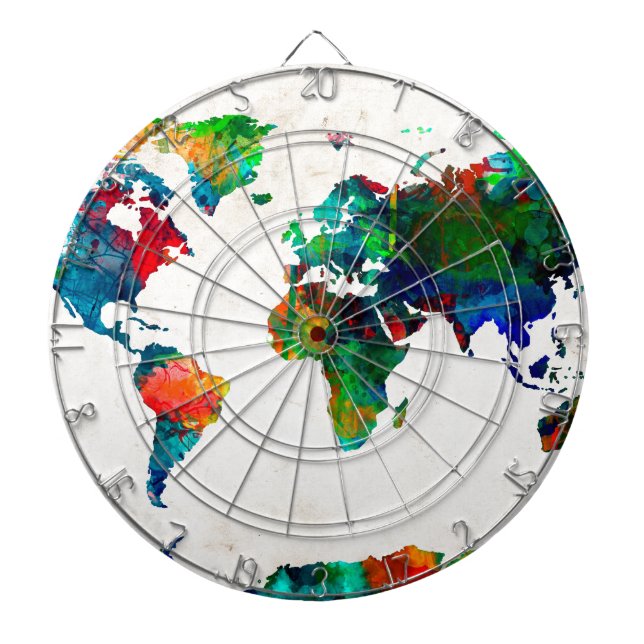 world map watercolor 20 dartboard (Front)