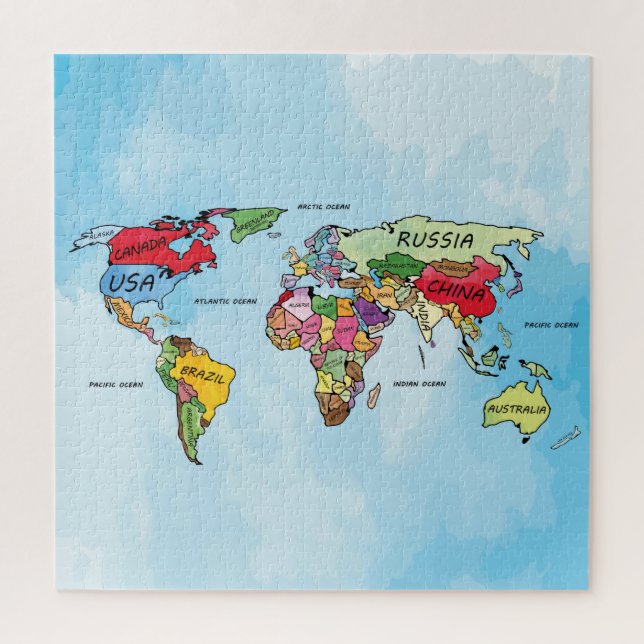 World Map watercolor artwork jigsaw puzzle (Vertical)