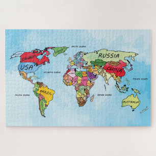 World Map watercolor artwork jigsaw puzzle