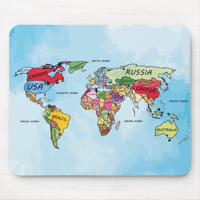 World Map watercolor artwork Mouse Pad (Front)