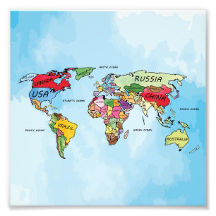 World Map watercolor artwork Photo Print