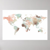 World Map Watercolor Grunge Art Travel