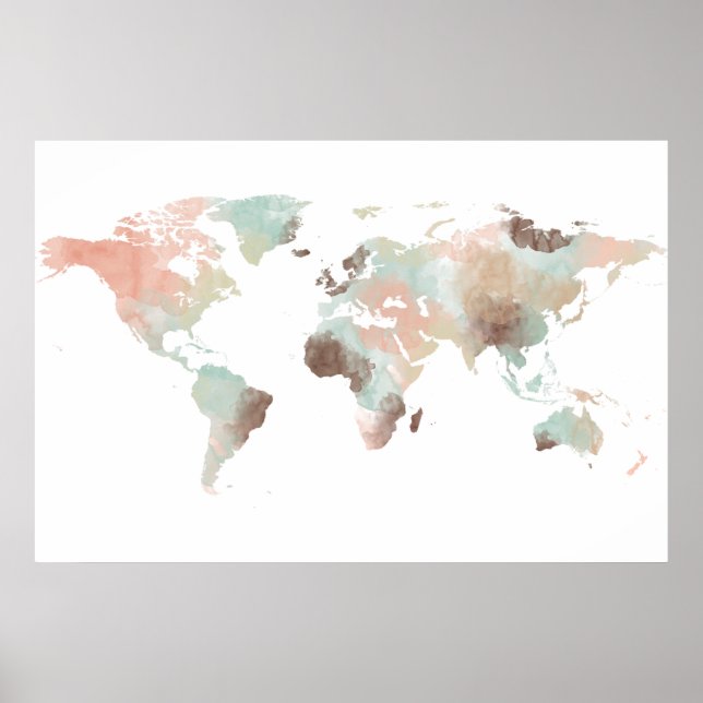 World Map Watercolor Grunge Art Travel Poster (Front)