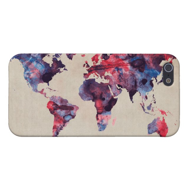 World Map Watercolor iPhone Case (Back Horizontal)