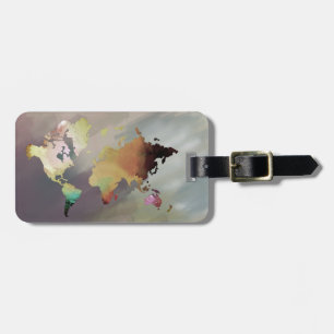 World Map Watercolor Painted Elegant Clean vintage Luggage Tag