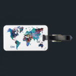World Map Watercolor painting Custom Monogram Luggage Tag<br><div class="desc">Colourful world map watercolor digital painting on a transparent background. Use Customise it tool to add your initials/name.</div>