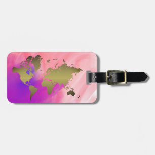 World Map Watercolor Pink Elegant Clean vintage Luggage Tag