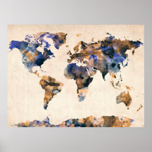 World Map Watercolor Poster