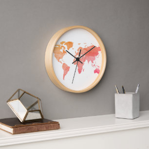 World Map Watercolor Wall Clock